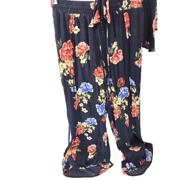 ILLA ILLA Navy Blue Floral Bell Sleeve Wrap Front &Tulip Wide Leg Pants Set - Picture 3 of 7
